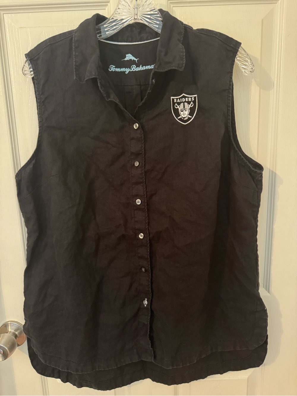 Tommy Bahama NFL Las Vegas Raiders Black Linen Shirt Women's L/G - Picture 8 of 14